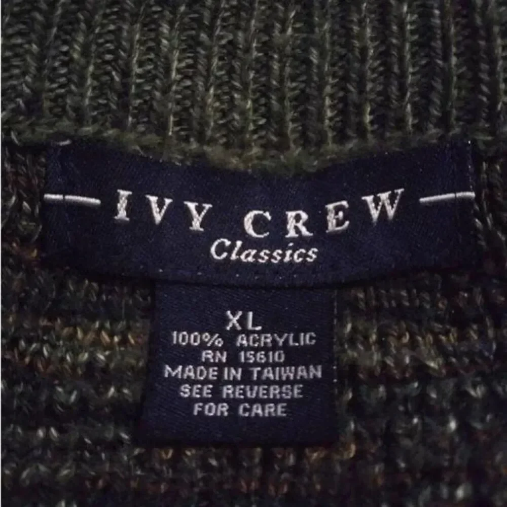 Vintage Ivy Crew Gray & Brown Diamond Print Crew Neck Grandpa Sweater Sz XL